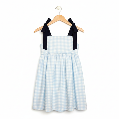 The Little Lemons Company Classic Navy Gingham Dress with Bows