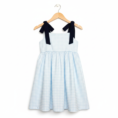 The Little Lemons Company Classic Navy Gingham Dress with Bows