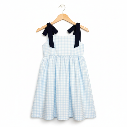 The Little Lemons Company Classic Navy Gingham Dress with Bows