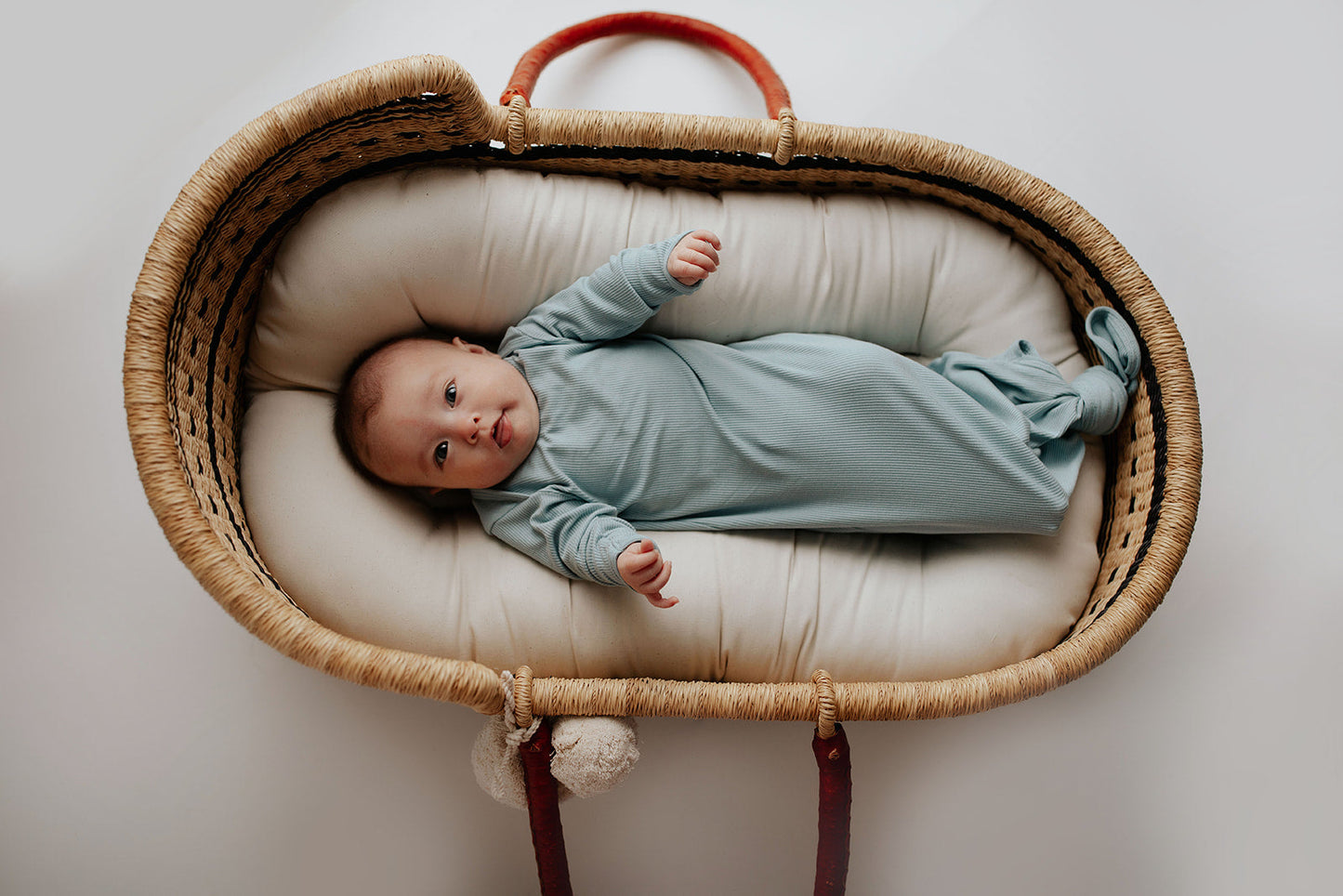 Three Little Tots Blue Bird Ribbed Knotted Newborn Baby Gown