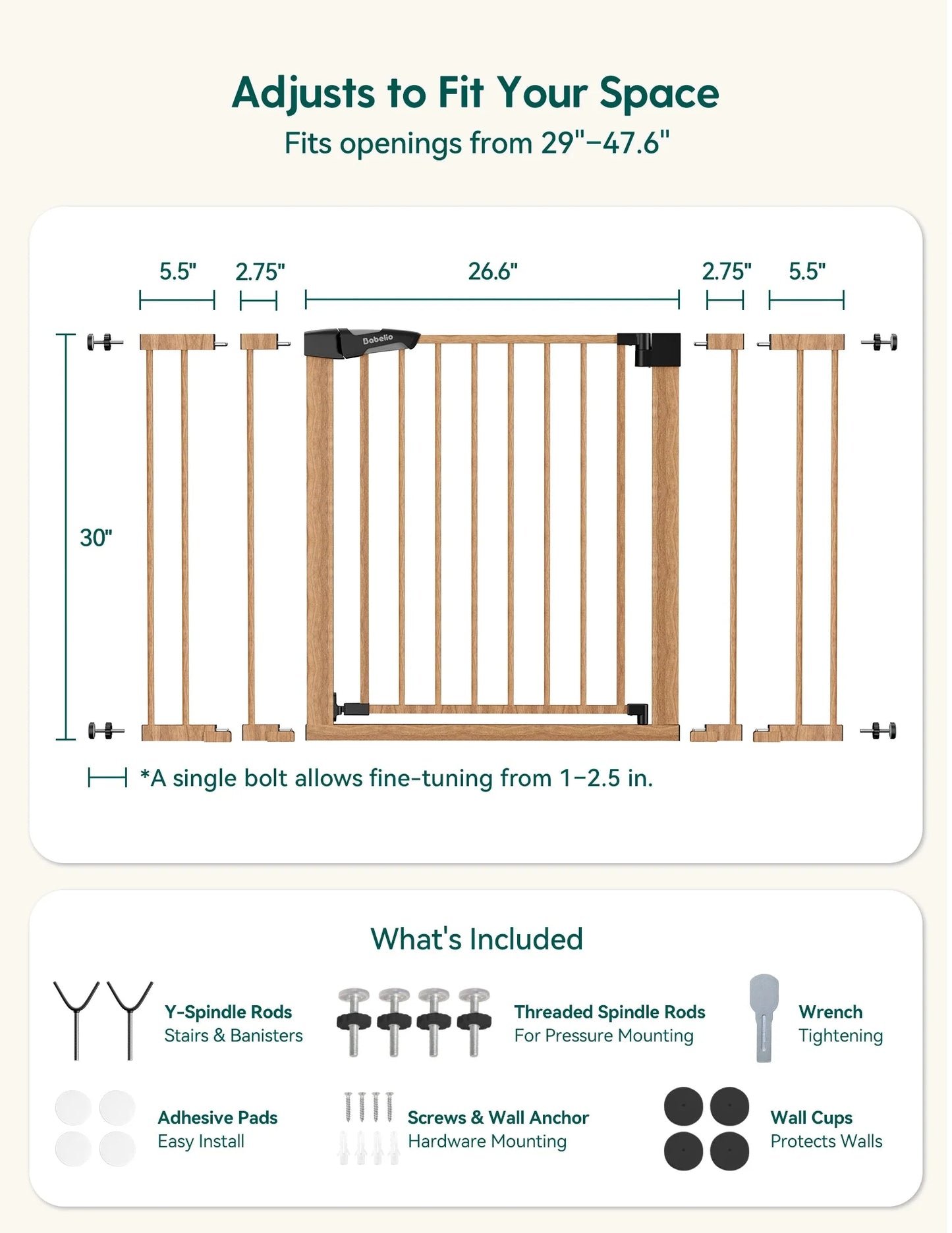 Babelio PressGuard C5&P7 Wood Pattern | Pressure-Mounted Baby Gate