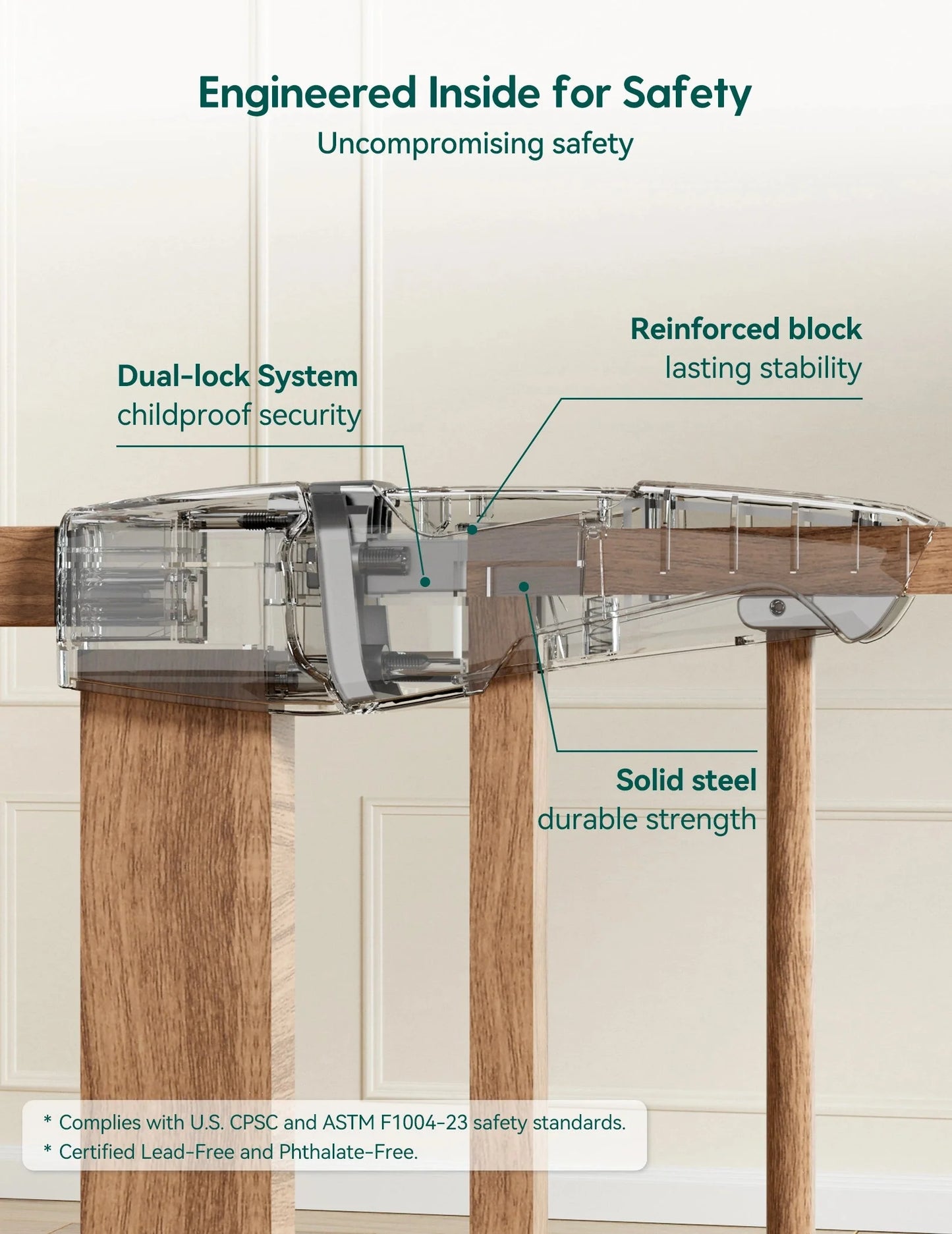 Babelio PressGuard C5&P7 Wood Pattern | Pressure-Mounted Baby Gate