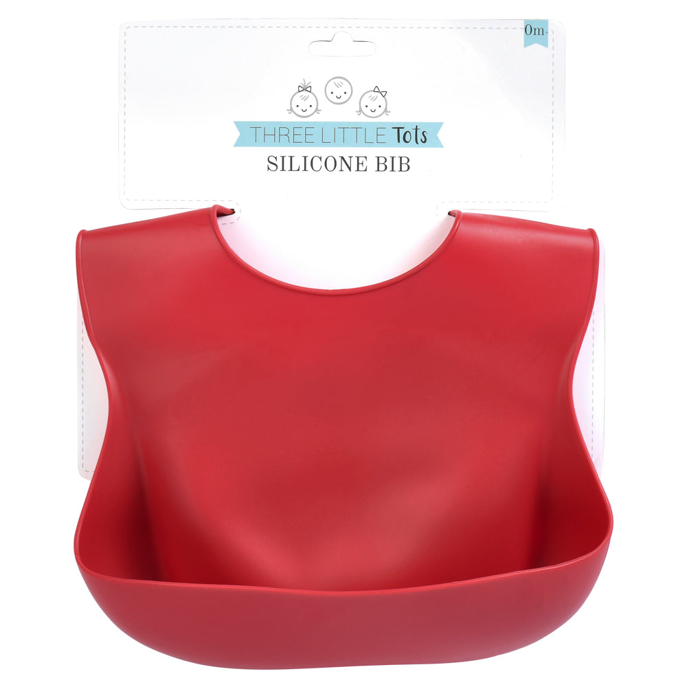 Three Little Tots Ruby Red Silicone Baby Bib