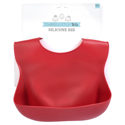 Three Little Tots Ruby Red Silicone Baby Bib
