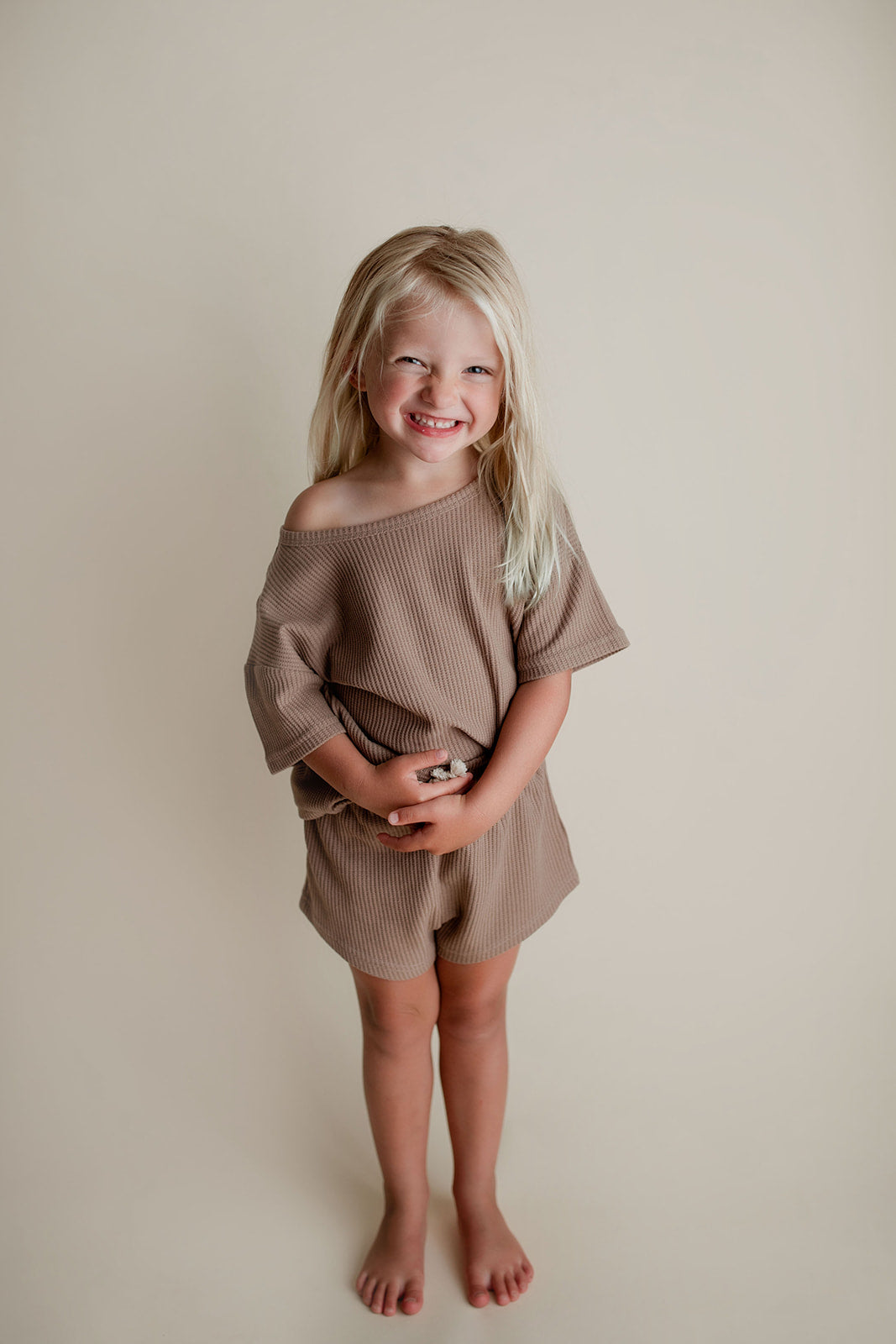Three Little Tots Cocoa Sands Brown Waffle Two Piece Set