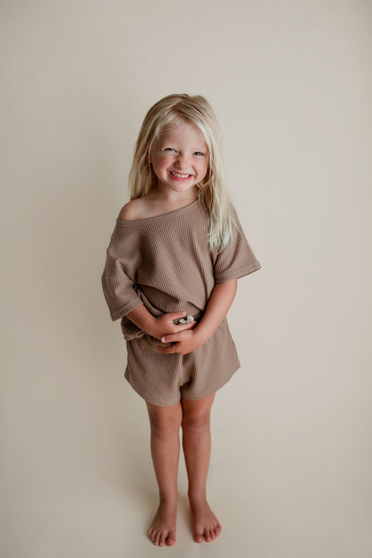 Three Little Tots Cocoa Sands Brown Waffle Two Piece Set