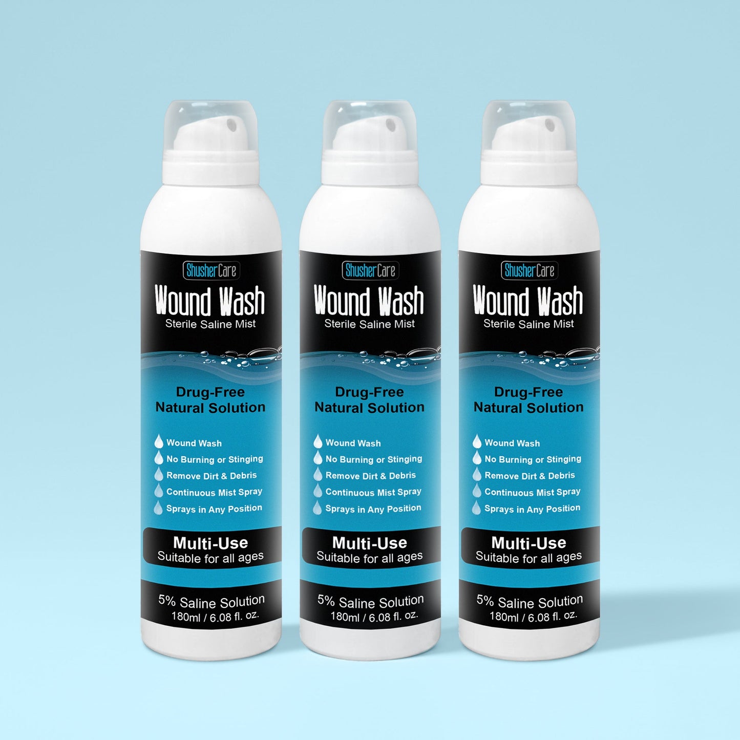 Shusher Care Wound Wash Spray – Sterile 5% Hypertonic Saline