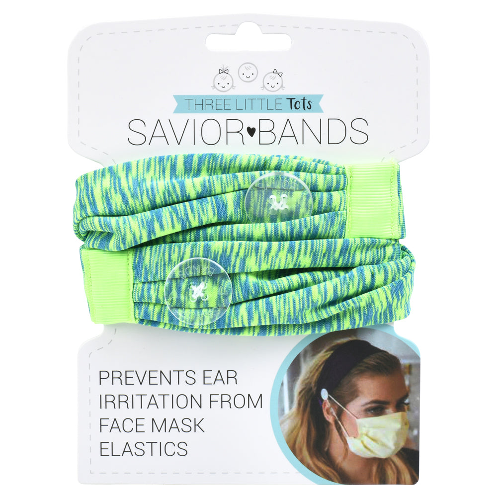 Three Little Tots Green & Blue Savior Headbands With Buttons For Masks