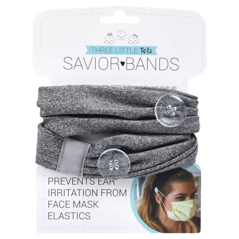 Three Little Tots Heather Gray Savior Headbands With Buttons for Masks