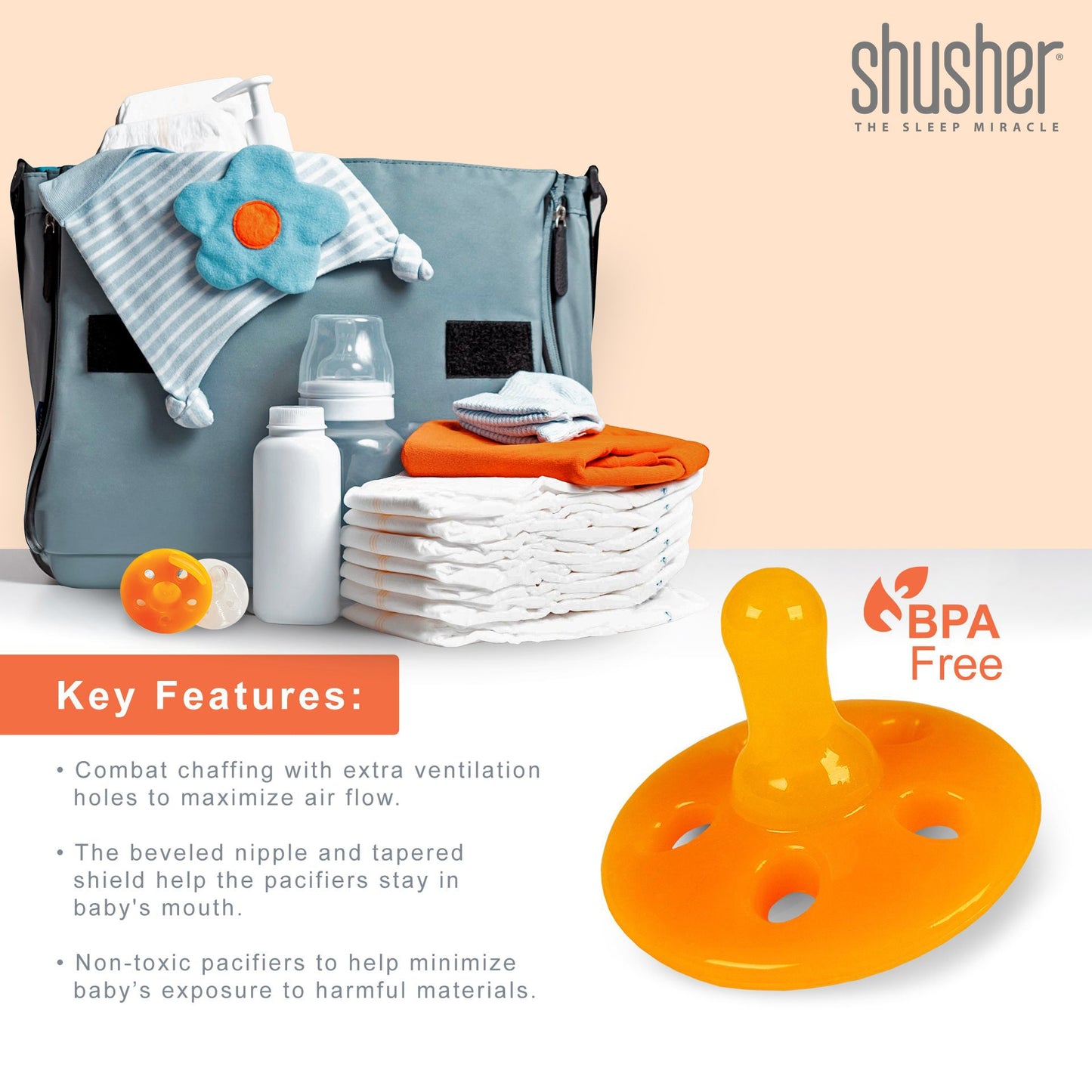 Shusher Firefly Portable Baby Sound Machine + Shushie Pacifier 2-Pack Bundle