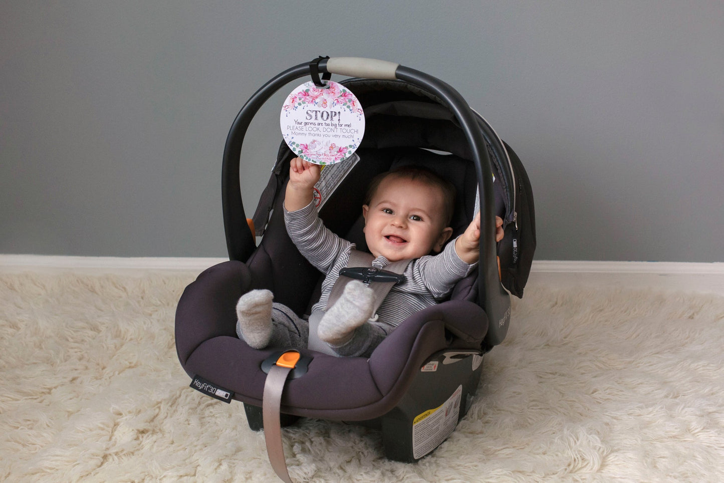 Three Little Tots Flower No Touching Baby Car Seat Sign Tag
