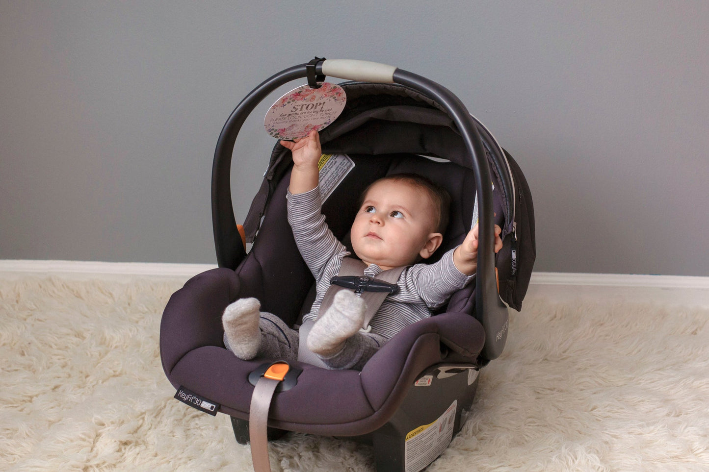 Three Little Tots Flower No Touching Baby Car Seat Sign Tag