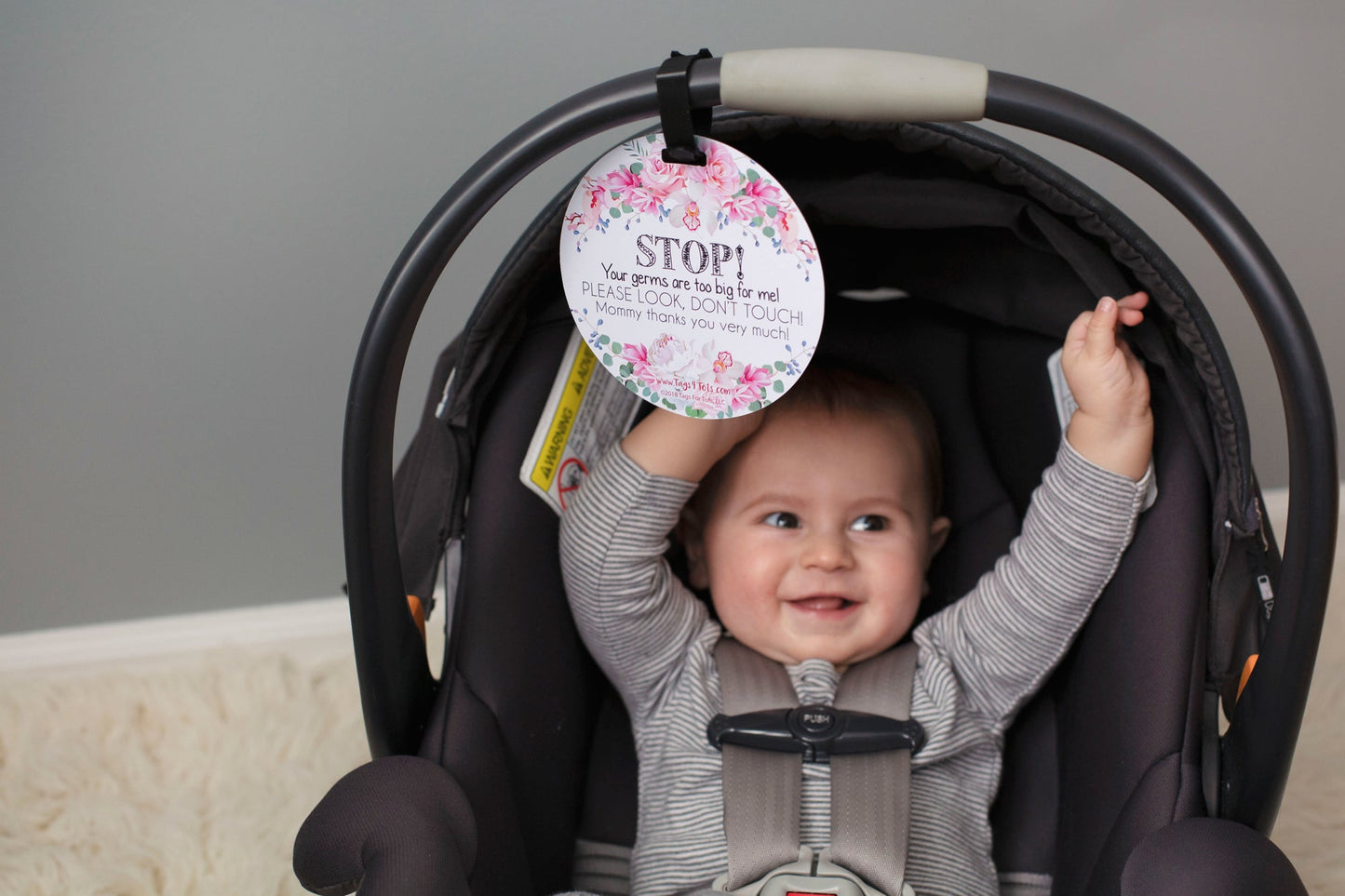 Three Little Tots Flower No Touching Baby Car Seat Sign Tag