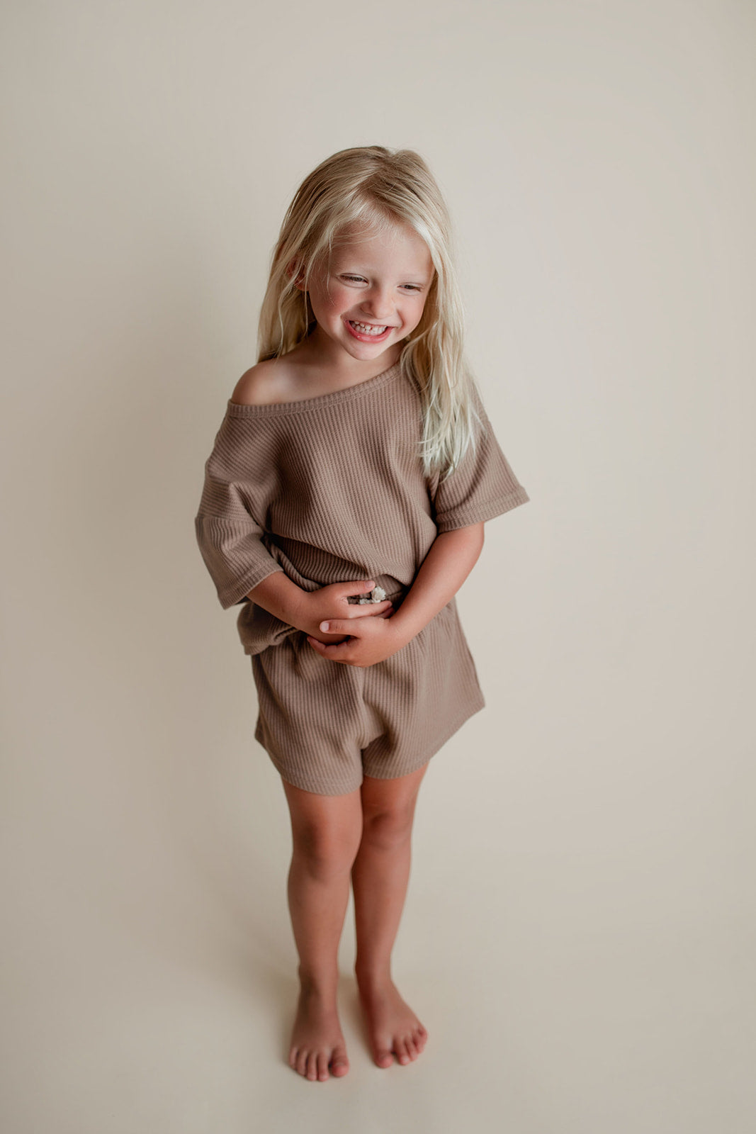 Three Little Tots Cocoa Sands Brown Waffle Two Piece Set