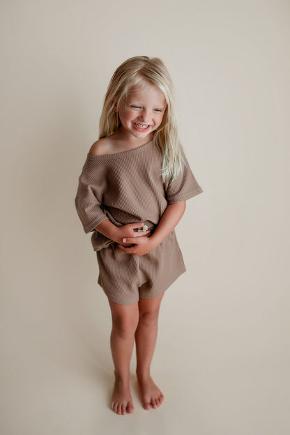 Three Little Tots Cocoa Sands Brown Waffle Two Piece Set