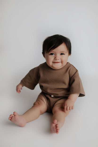 Three Little Tots Cocoa Sands Brown Waffle Two Piece Set
