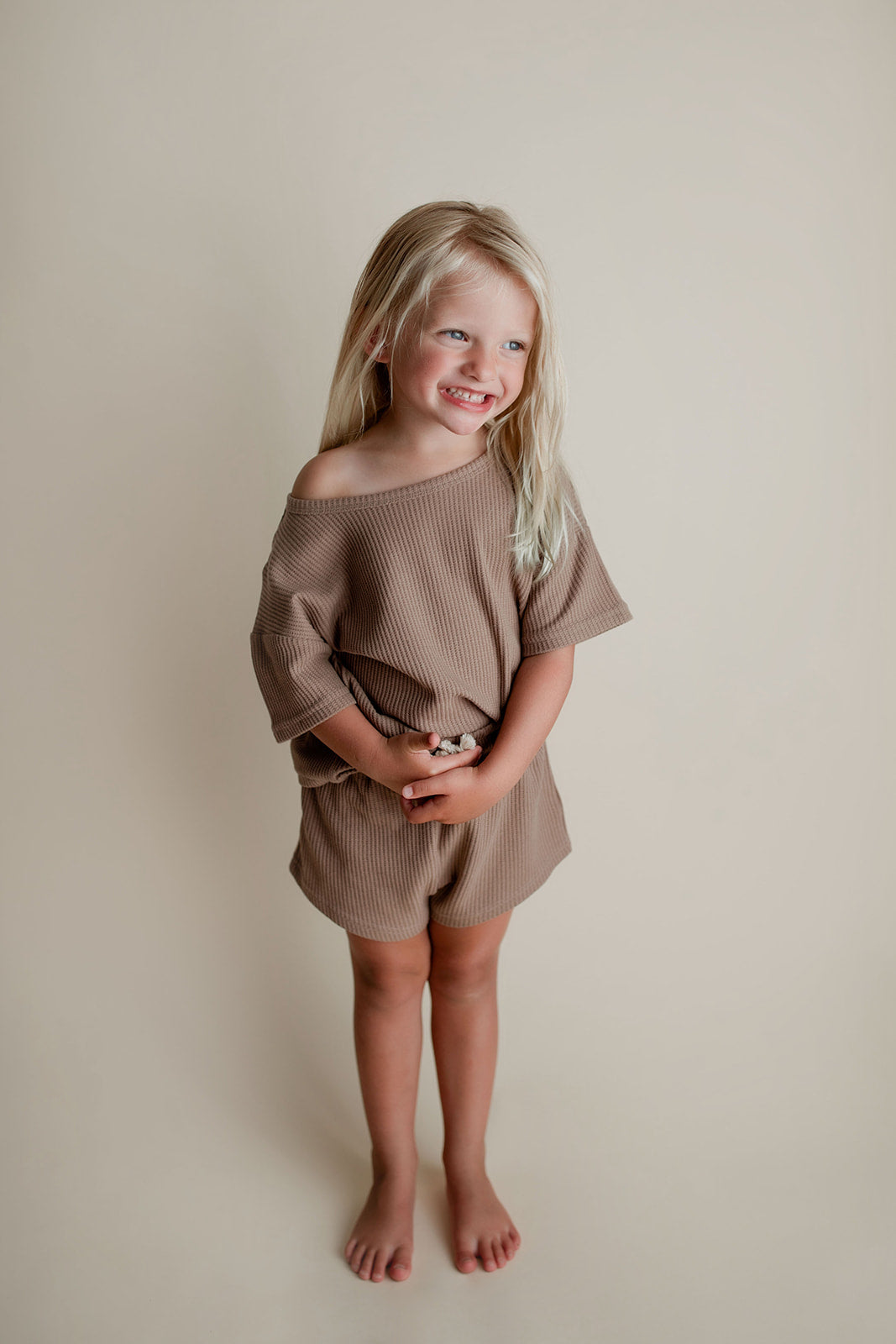 Three Little Tots Cocoa Sands Brown Waffle Two Piece Set