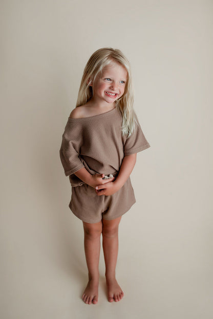 Three Little Tots Cocoa Sands Brown Waffle Two Piece Set