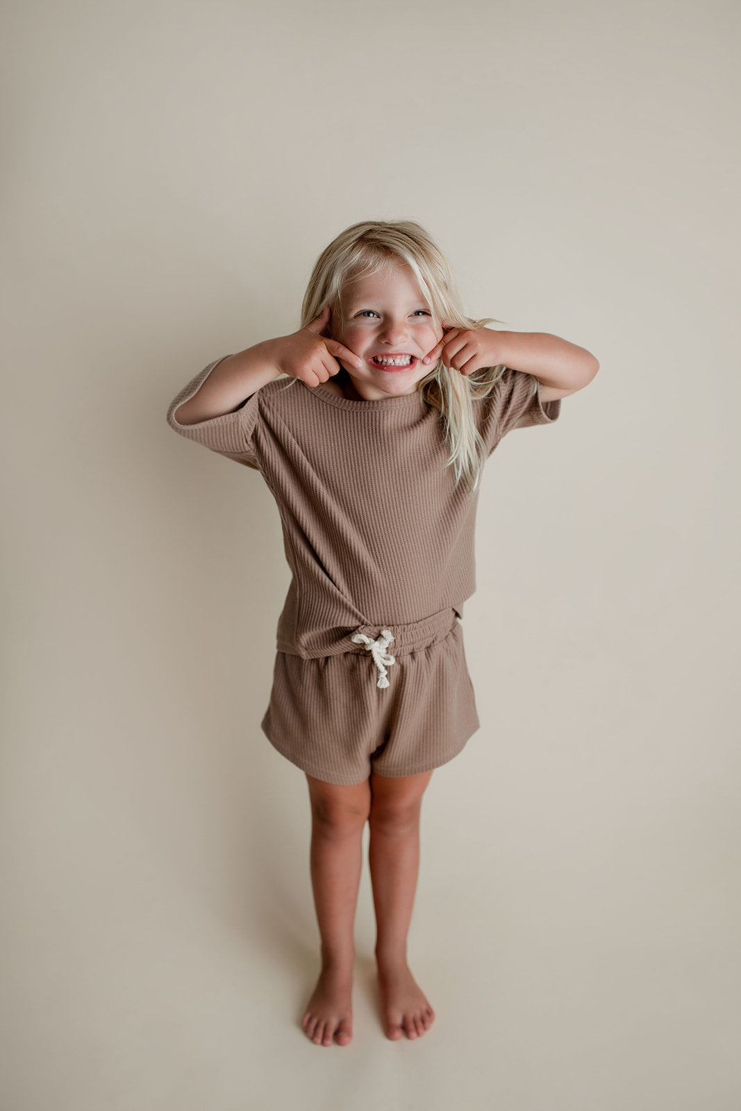 Three Little Tots Cocoa Sands Brown Waffle Two Piece Set