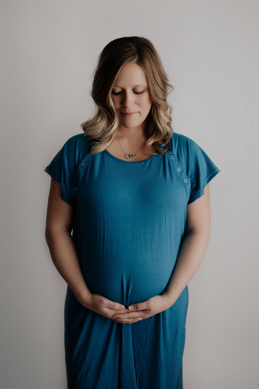 Three Little Tots Blue Mommy Labor and Delivery Nursing Hospital Gown