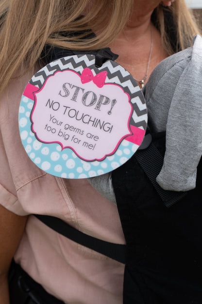 Three Little Tots Girl Zig Zag Please Don't Touch My Baby Car Seat Sign Tag